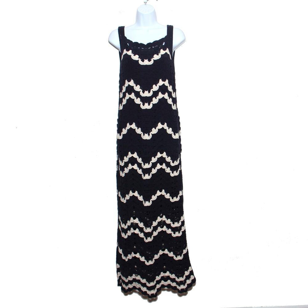 Charlie B Navy Crocheted Ripple Stripe Maxi Dress Size Small